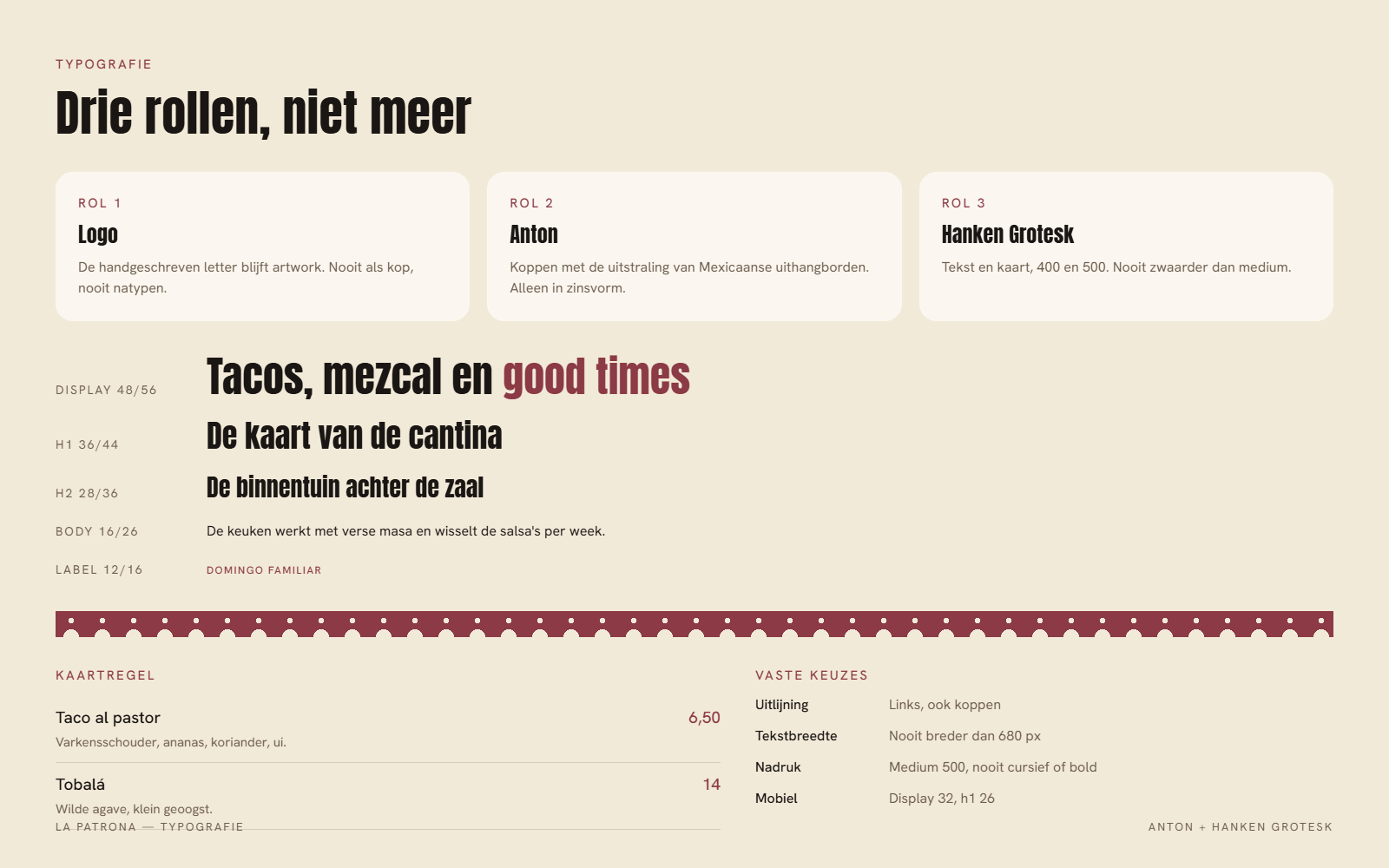 Drie rollen, de schaal en de kaartregel
